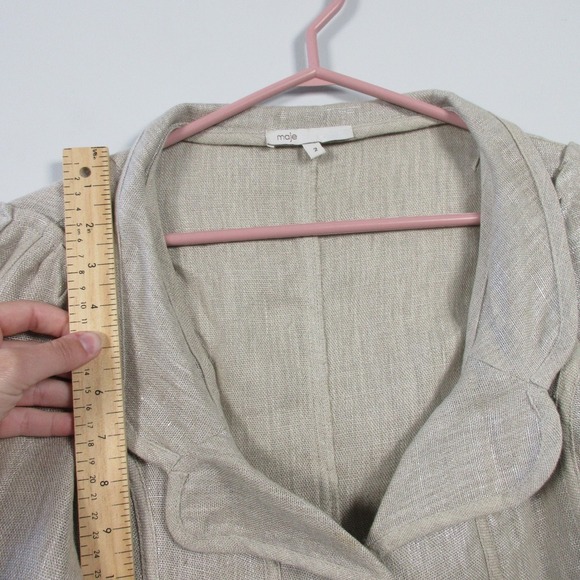 Maje Metallic Blazer Linen Top Jacket Women 2 M Beige Crop Peplum Office y2k 290 - Picture 3 of 13